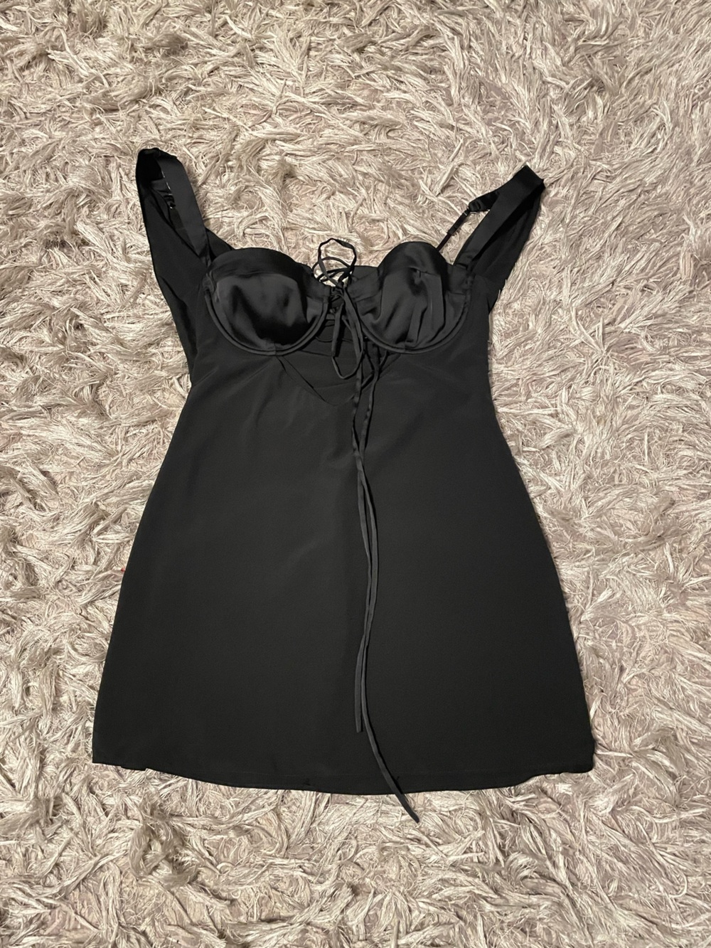 Oh Polly Black Satin-Trim Mini Dress